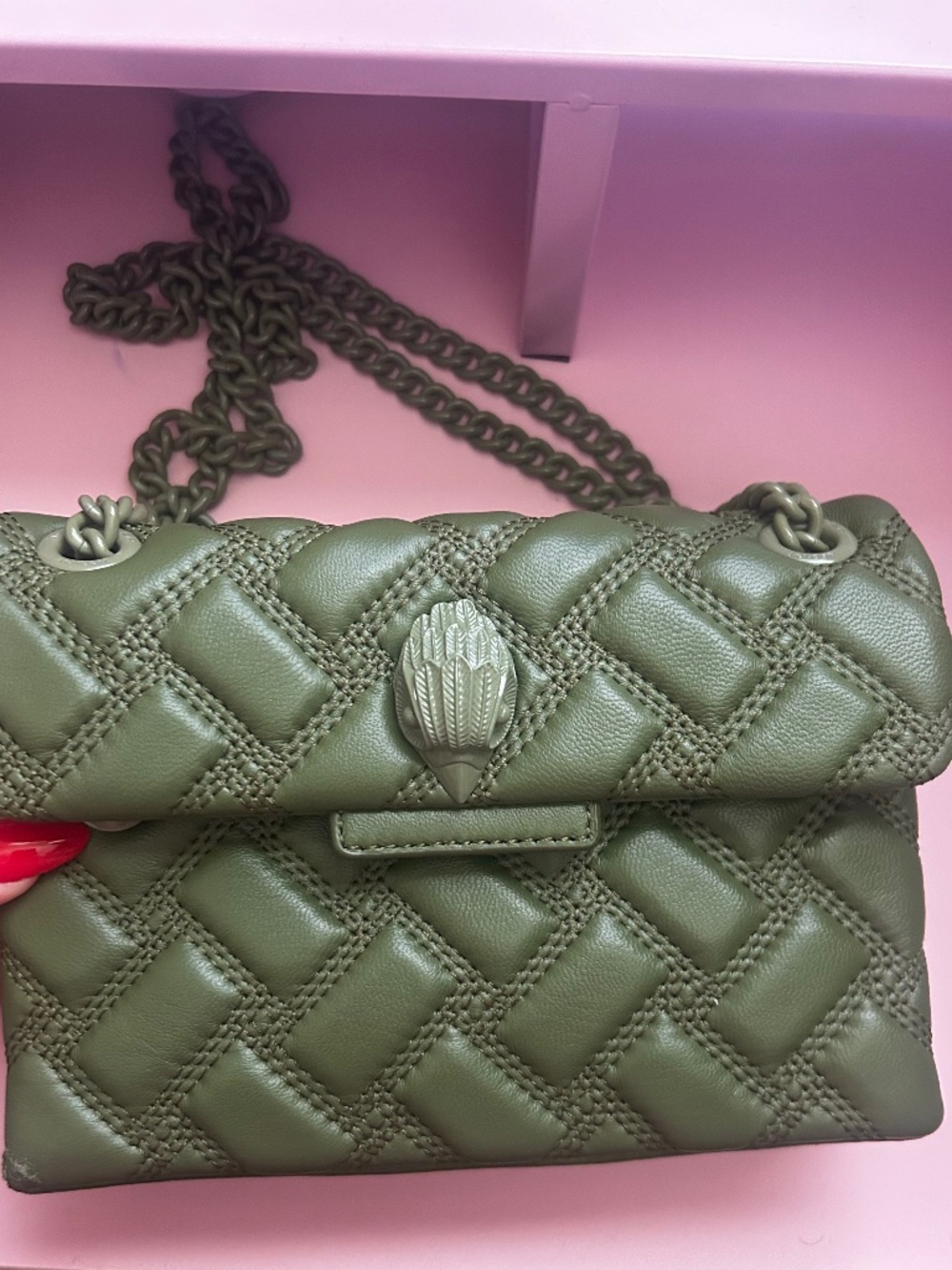 Kurt Geiger Kensington Quilted Crossbody Bag – Olive Green